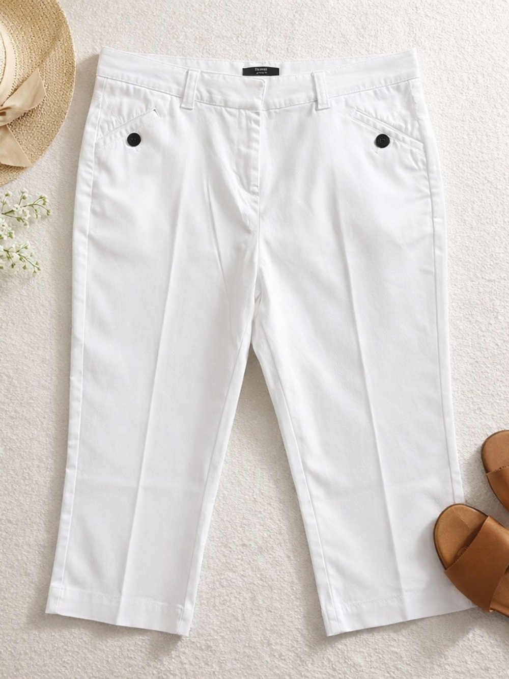 White Cropped Pants Petite 12 Stretch High Rise Capri Style & Co Summer